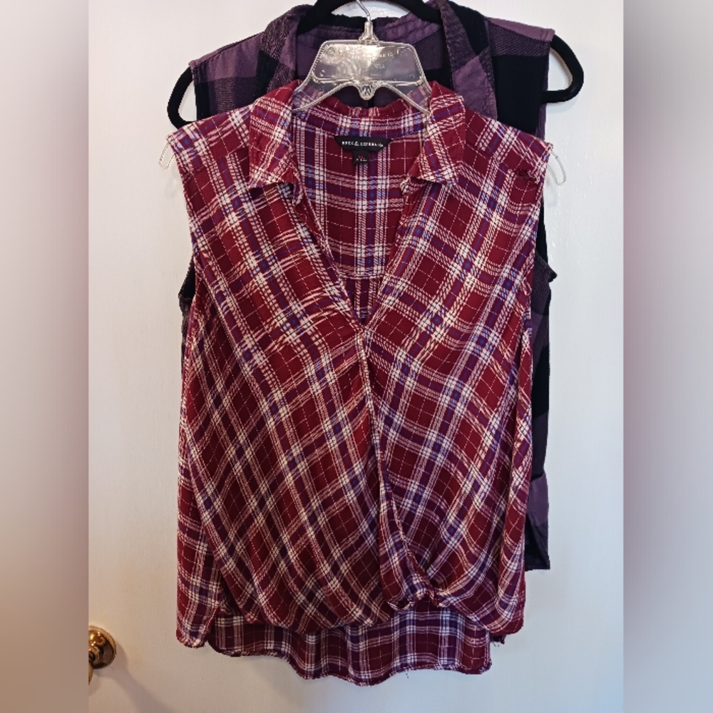 2 Rock Republic XL Women Sleeveless Plaid Summer Shirts Cowgirl Rodeo Country